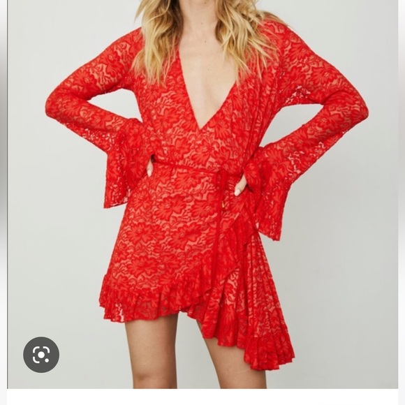 HAH Revolve red lace wrap dress M - Picture 4 of 10